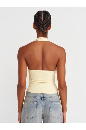 31968 Büzgülü Halter Yaka Top Sarı