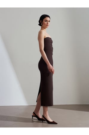 91368 Straplez Midi Elbise