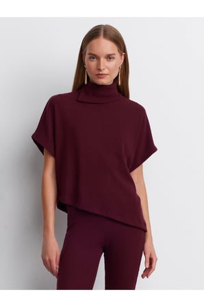 32239 Asimetrik Kesim Boğazlı Top-Bordo