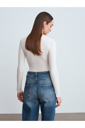 32310 V Yaka Kaşmir Karışımlı Modal Bluz