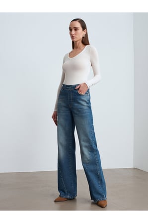 32310 V Yaka Kaşmir Karışımlı Modal Bluz