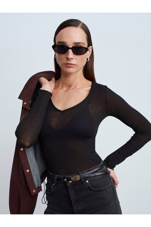 Dilvin Kadın V Yaka İnce Kaşmir Karışımlı Modal Bluz-32310 