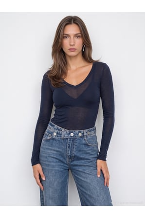 32310 V Yaka Kaşmir Karışımlı Modal Bluz