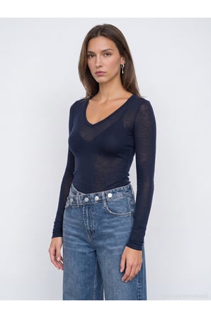 32310 V Yaka Kaşmir Karışımlı Modal Bluz