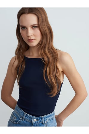 21048 Halter Yaka Top-Lacivert