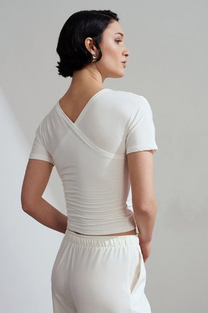 32659 DİLVİN PİLE DETAYLI KISA KOLLU TOP