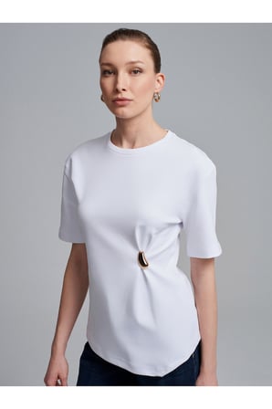 32445 Aksesuar Detaylı Basic T-Shirt