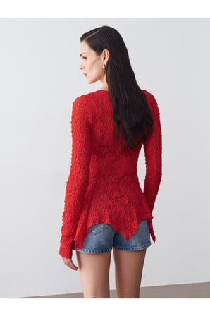 60433 Düğmeli Peplum Dantel Hırka