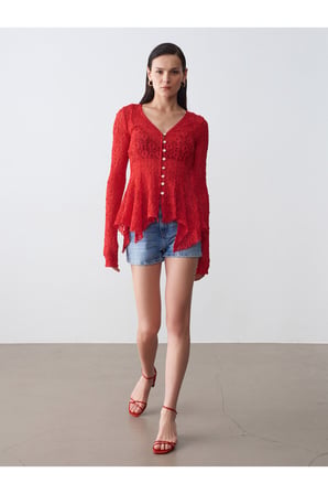 60433 Düğmeli Peplum Dantel Hırka