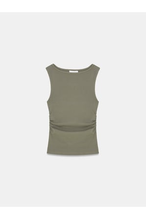 31589 Büzgülü Kayık Yaka Top-Haki