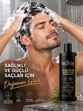 Belinda At Kuyruğu Bitki Özlü Şampuan 1000 ml – Tuzsuz, SLS/SLES İçermeyen, Amino Asit ve Bitkisel İçerikli – Tüm Saç Tipleri İçin (yedek basma kapak hediyeli)