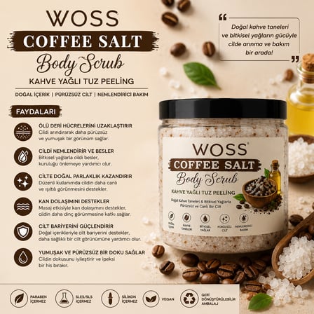 WOSS KAHVE TANELİ TUZ PEELİNG 300 GR