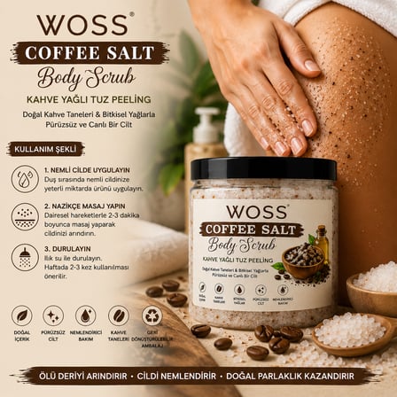 WOSS KAHVE TANELİ TUZ PEELİNG 300 GR