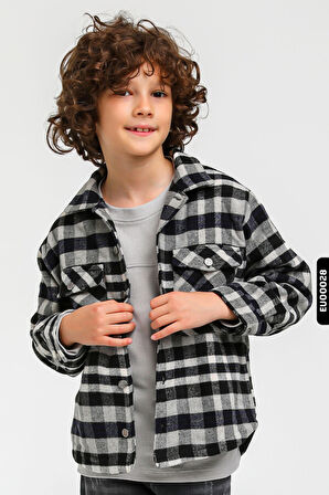 %100 Pamuklu Astarlı Erkek Çocuk Ekose Desenli Oduncu Gömlek 5-14 Yaş 23142