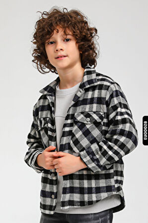 %100 Pamuklu Astarlı Erkek Çocuk Ekose Desenli Oduncu Gömlek 5-14 Yaş 23142