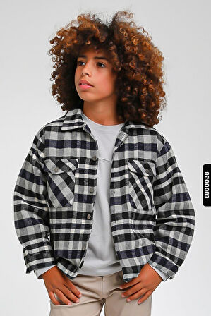 %100 Pamuklu Astarlı Erkek Çocuk Ekose Desenli Oduncu Gömlek 5-14 Yaş 23142