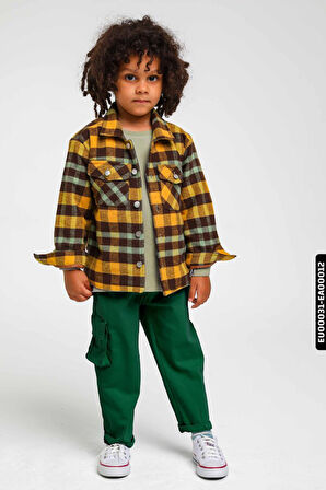 Astarlı Düğmeli Cepli Ekose Desenli Erkek Çocuk Oduncu Gömlek 23141