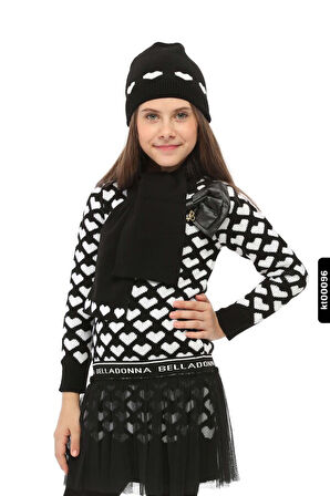 Atkı,Şapka Ve Dizüstü Çoraplı Kalp Desenli Kız Çocuk Triko Elbise 3-7 Yaş 807