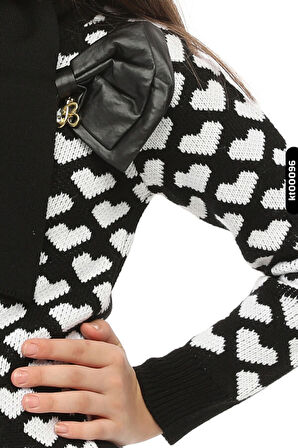 Atkı,Şapka Ve Dizüstü Çoraplı Kalp Desenli Kız Çocuk Triko Elbise 3-7 Yaş 807