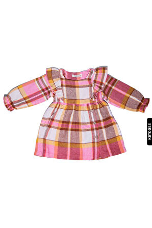 Kız Bebek Kareli Fırfırlı Dokuma Elbise 6-24 Ay 20579