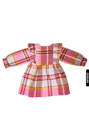 Kız Bebek Kareli Fırfırlı Dokuma Elbise 6-24 Ay 20579