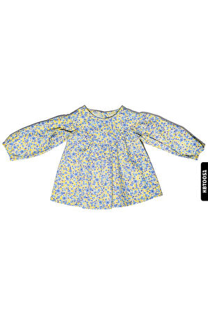 %100 Pamuklu Arkadan Düğmeli Kız Bebek Çiçekli Dokuma Elbise 6-24 Ay 20557