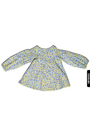 %100 Pamuklu Arkadan Düğmeli Kız Bebek Çiçekli Dokuma Elbise 6-24 Ay 20557