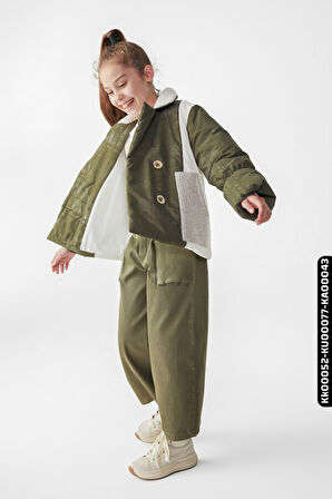 Kız Çocuk Büyük Yakalı Düğmeli Şişmeli Style Mont 8-14 Yaş 35352