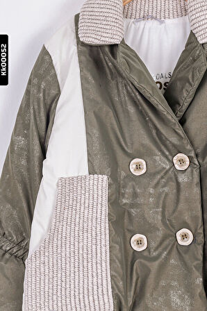 Kız Çocuk Büyük Yakalı Düğmeli Şişmeli Style Mont 8-14 Yaş 35352