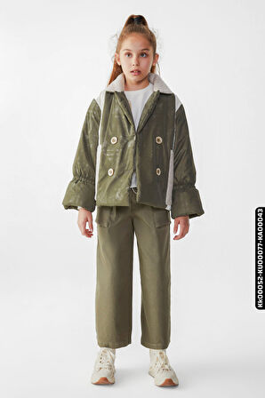 Kız Çocuk Büyük Yakalı Düğmeli Şişmeli Style Mont 8-14 Yaş 35352