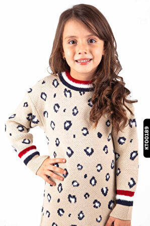 Kız Çocuk Yuvarlak Yakalı Yan Yırtmaçlı Elbise + Hediye 3-7 Yaş 2228