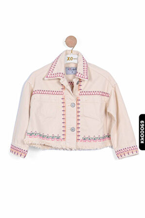 Nakışlı Sivri Yaklı Çift Cepli Düğmeli Kız Çocuk Ceket 5-14 Yaş 24227