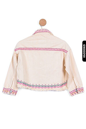 Nakışlı Sivri Yaklı Çift Cepli Düğmeli Kız Çocuk Ceket 5-14 Yaş 24227