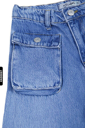 Geniş Paçalı Kargo Cepli Yüksek Belli Kız Çocuk Pantolon 5-14 Yaş 2452