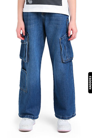 Kargo Cepli Yüsek Kemerli Belli Geniş Paçalı Kız Çocuk Pantolon 5-14 Yaş 2415