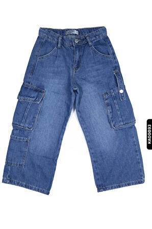 Kargo Cepli Yüsek Kemerli Belli Geniş Paçalı Kız Çocuk Pantolon 5-14 Yaş 2415
