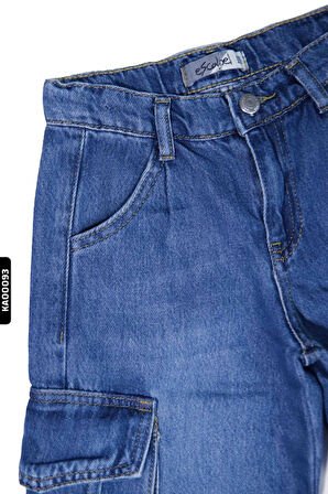 Kargo Cepli Yüsek Kemerli Belli Geniş Paçalı Kız Çocuk Pantolon 5-14 Yaş 2415