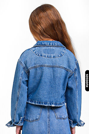 Ceket Yakalı Fleto Cepli Çıt Çıt Kaplamalı Kız Çocuk Gömlek 5-14 Yaş 24205