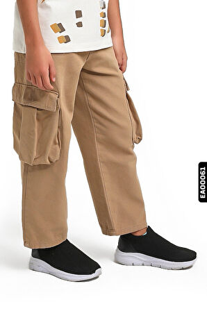 Oversize Fermuarlı Kargo Çift Cepli Geniş Paçalı Erkek Çocuk Pantolon 5-14 Yaş 2421