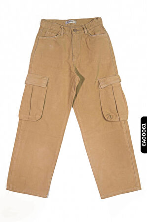 Oversize Fermuarlı Kargo Çift Cepli Geniş Paçalı Erkek Çocuk Pantolon 5-14 Yaş 2421