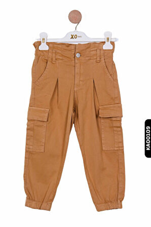 Yüksek Belli Kargo Cepli Lastik Paçalı Kız Çocuk Pantolon 4-8 Yaş 56704