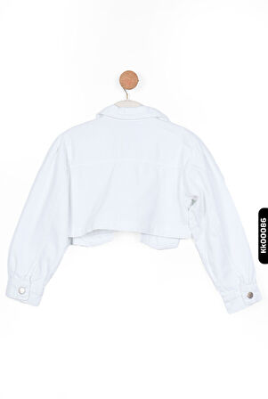 Düğmeli Polo Yakalı sahte Çift Cepli Düz Renk Kız Çocuk Ceket 8-14 Yaş 36704