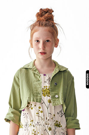 Düğmeli Polo Yakalı sahte Çift Cepli Düz Renk Kız Çocuk Ceket 8-14 Yaş 36704