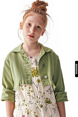 Düğmeli Polo Yakalı sahte Çift Cepli Düz Renk Kız Çocuk Ceket 8-14 Yaş 36704