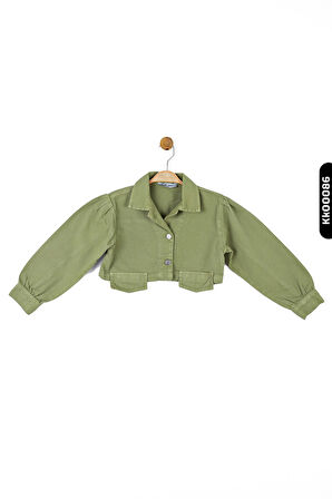 Düğmeli Polo Yakalı sahte Çift Cepli Düz Renk Kız Çocuk Ceket 8-14 Yaş 36704