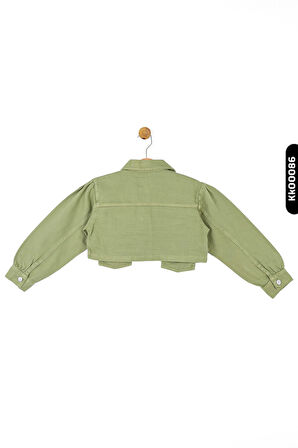 Düğmeli Polo Yakalı sahte Çift Cepli Düz Renk Kız Çocuk Ceket 8-14 Yaş 36704