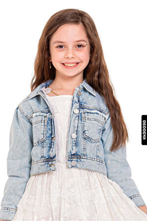 Sivri Yakalı Düğmeli Çift Cepli Kız Çocuk Ceket 4-8 Yaş 34701