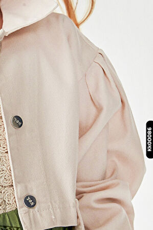 Düğmeli Polo Yakalı sahte Çift Cepli Düz Renk Kız Çocuk Ceket 8-14 Yaş 36704