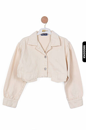 Düğmeli Polo Yakalı sahte Çift Cepli Düz Renk Kız Çocuk Ceket 8-14 Yaş 36704