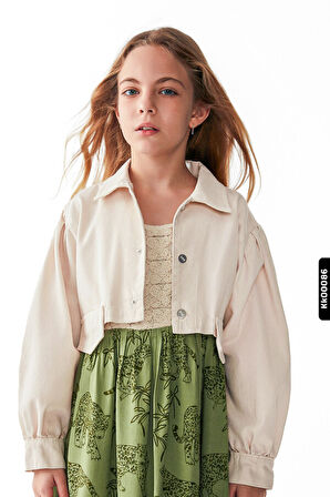 Düğmeli Polo Yakalı sahte Çift Cepli Düz Renk Kız Çocuk Ceket 8-14 Yaş 36704